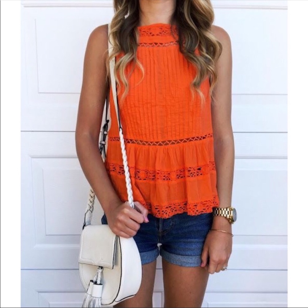 NEW Free People Crush Top Crochet Hem Size Large - Picture 3 of 8
